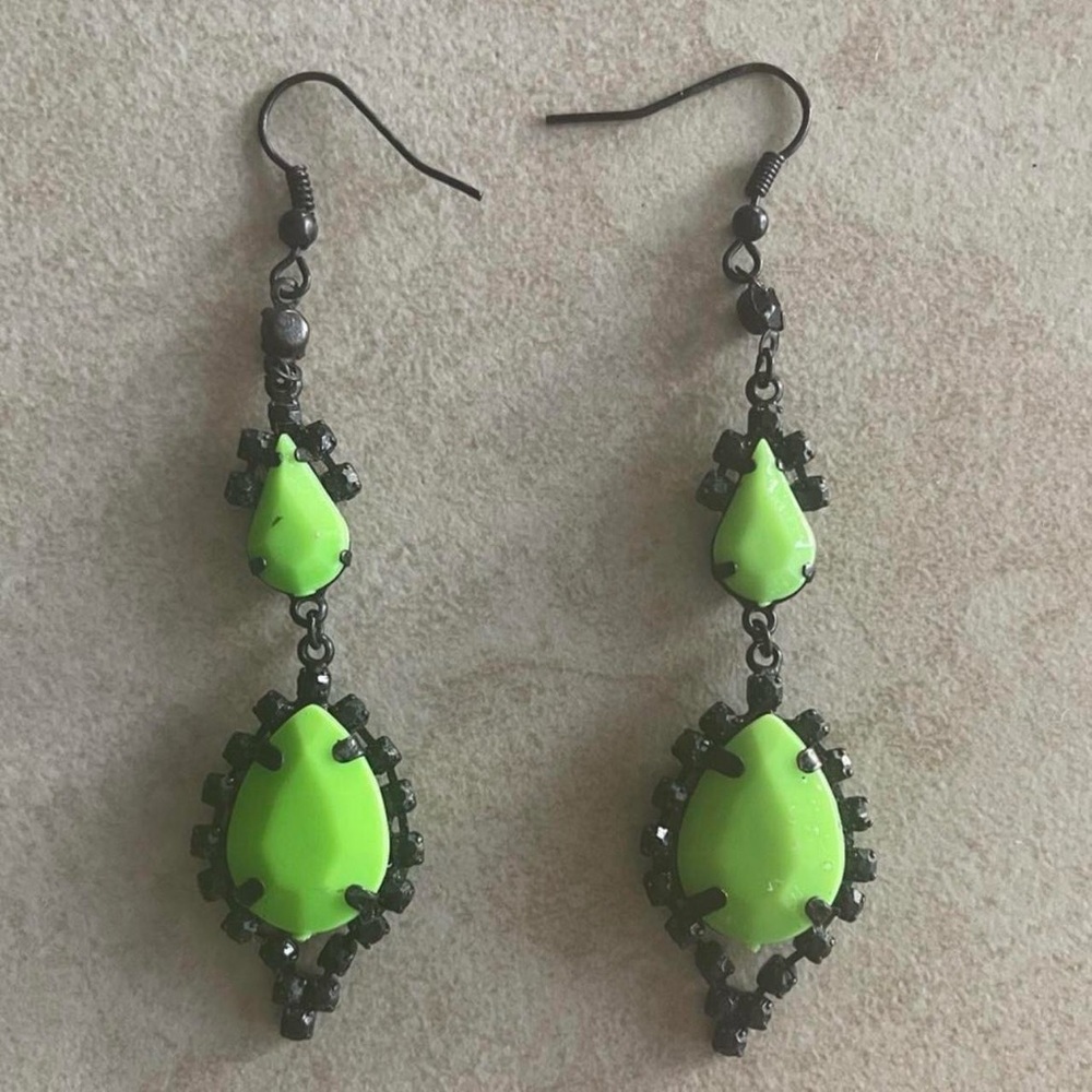 Charlotte Russe neon green plastic vintage gothic earrings